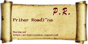 Priher Romána névjegykártya
